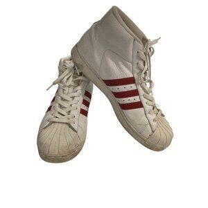 Vintage Adidas Men's Size 13  White Red Leather High Top Sneakers shoes